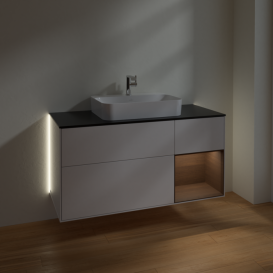 Тумба под раковину Villeroy & Boch Finion 120х50,1 см с подсветкой МДФ глянцевый белый лак/стекло черное матовое G422GNGF