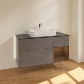 Тумба под раковину Villeroy & Boch Finion 120х50,1 см с подсветкой МДФ антрацит матовый лак/стекло черное матовое G422GNGK