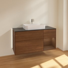 Тумба под раковину Villeroy & Boch Finion 120х50,1 см с подсветкой МДФ шпон грецкого ореха/стекло черное матовое G422GNGN