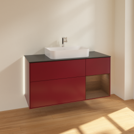 Тумба под раковину Villeroy & Boch Finion 120х50,1 см с подсветкой МДФ пион матовый лак/стекло черное матовое G422GNHB