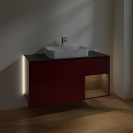 Тумба под раковину Villeroy & Boch Finion 120х50,1 см с подсветкой МДФ пион матовый лак/стекло черное матовое G422GNHB