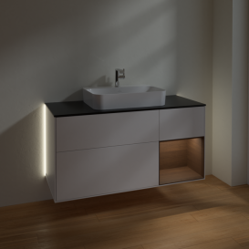 Тумба под раковину Villeroy & Boch Finion 120х50,1 см с подсветкой МДФ белый матовый лак/стекло черное матовое G422GNMT