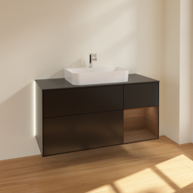 Тумба под раковину Villeroy & Boch Finion 120х50,1 см с подсветкой МДФ черный матовый лак/стекло черное матовое G422GNPD