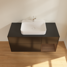 Тумба под раковину Villeroy & Boch Finion 120х50,1 см с подсветкой МДФ черный матовый лак/стекло черное матовое G422GNPD