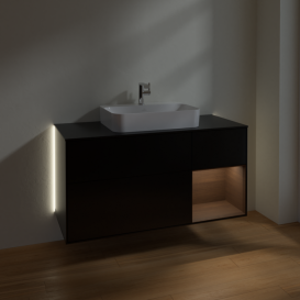 Тумба под раковину Villeroy & Boch Finion 120х50,1 см с подсветкой МДФ черный матовый лак/стекло черное матовое G422GNPD
