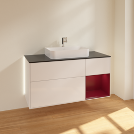 Тумба под раковину Villeroy & Boch Finion 120х50,1 см с подсветкой МДФ глянцевый белый лак/стекло черное матовое G422HBGF