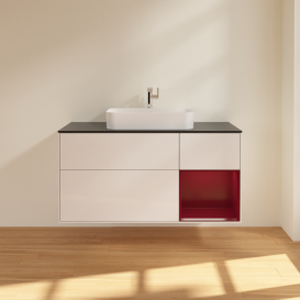 Тумба под раковину Villeroy & Boch Finion 120х50,1 см с подсветкой МДФ глянцевый белый лак/стекло черное матовое G422HBGF