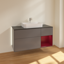 Тумба под раковину Villeroy & Boch Finion 120х50,1 см с подсветкой МДФ антрацит матовый лак/стекло черное матовое G422HBGK