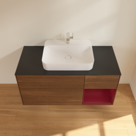 Тумба під раковину Villeroy & Boch Finion 120х50,1 см із підсвічуванням МДФ шпон волоського горіха/скло чорне матове G422HBGN