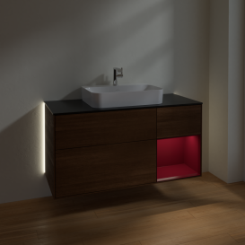 Тумба під раковину Villeroy & Boch Finion 120х50,1 см із підсвічуванням МДФ шпон волоського горіха/скло чорне матове G422HBGN