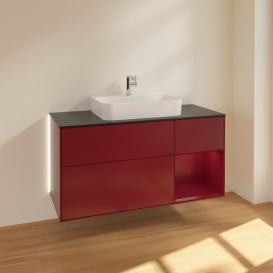 Тумба под раковину Villeroy & Boch Finion 120х50,1 см с подсветкой МДФ пион матовый лак/стекло черное матовое G422HBHB