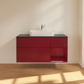 Тумба под раковину Villeroy & Boch Finion 120х50,1 см с подсветкой МДФ пион матовый лак/стекло черное матовое G422HBHB