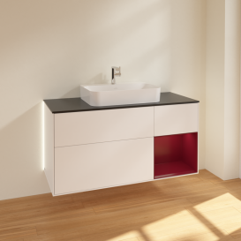 Тумба под раковину Villeroy & Boch Finion 120х50,1 см с подсветкой МДФ белый матовый лак/стекло черное матовое G422HBMT