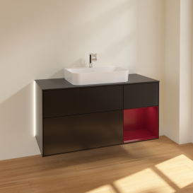 Тумба под раковину Villeroy & Boch Finion 120х50,1 см с подсветкой МДФ черный матовый лак/стекло черное матовое G422HBPD