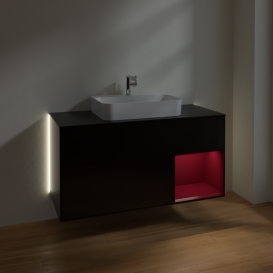Тумба под раковину Villeroy & Boch Finion 120х50,1 см с подсветкой МДФ черный матовый лак/стекло черное матовое G422HBPD