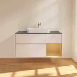 Тумба под раковину Villeroy & Boch Finion 120х50,1 см с подсветкой МДФ глянцевый белый лак/стекло черное матовое G422HFGF