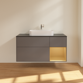 Тумба под раковину Villeroy & Boch Finion 120х50,1 см с подсветкой МДФ антрацит матовый лак/стекло черное матовое G422HFGK