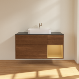 Тумба под раковину Villeroy & Boch Finion 120х50,1 см с подсветкой МДФ шпон грецкого ореха/стекло черное матовое G422HFGN