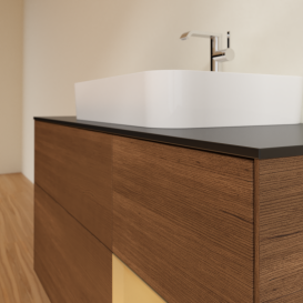 Тумба под раковину Villeroy & Boch Finion 120х50,1 см с подсветкой МДФ шпон грецкого ореха/стекло черное матовое G422HFGN