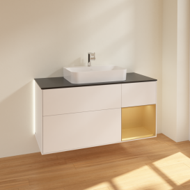 Тумба под раковину Villeroy & Boch Finion 120х50,1 см с подсветкой МДФ белый матовый лак/стекло черное матовое G422HFMT