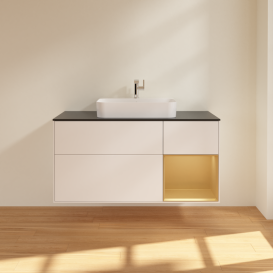 Тумба под раковину Villeroy & Boch Finion 120х50,1 см с подсветкой МДФ белый матовый лак/стекло черное матовое G422HFMT