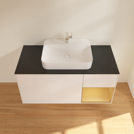 Тумба под раковину Villeroy & Boch Finion 120х50,1 см с подсветкой МДФ белый матовый лак/стекло черное матовое G422HFMT