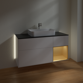 Тумба под раковину Villeroy & Boch Finion 120х50,1 см с подсветкой МДФ белый матовый лак/стекло черное матовое G422HFMT