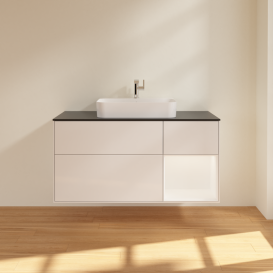 Тумба під раковину Villeroy & Boch Finion 120х50,1 см із підсвічуванням МДФ білий глянцевий лак/скло чорне матове G422MTGF