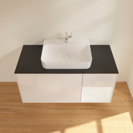 Тумба під раковину Villeroy & Boch Finion 120х50,1 см із підсвічуванням МДФ білий глянцевий лак/скло чорне матове G422MTGF