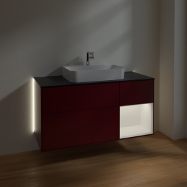 Тумба под раковину Villeroy & Boch Finion 120х50,1 см с подсветкой МДФ пион матовый лак/стекло черное матовое G422MTHB