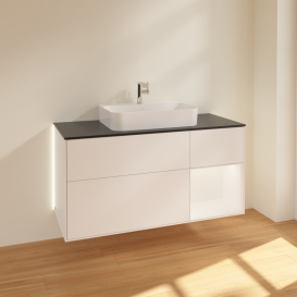 Тумба под раковину Villeroy & Boch Finion 120х50,1 см с подсветкой МДФ белый матовый лак/стекло черное матовое G422MTMT