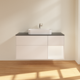 Тумба под раковину Villeroy & Boch Finion 120х50,1 см с подсветкой МДФ белый матовый лак/стекло черное матовое G422MTMT