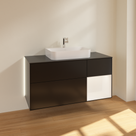 Тумба под раковину Villeroy & Boch Finion 120х50,1 см с подсветкой МДФ черный матовый лак/стекло черное матовое G422MTPD