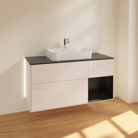 Тумба под раковину Villeroy & Boch Finion 120х50,1 см с подсветкой МДФ глянцевый белый лак/стекло черное матовое G422PDGF