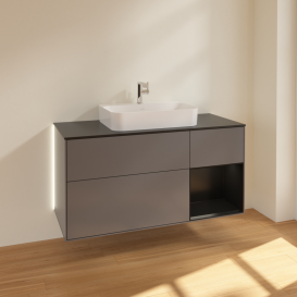 Тумба под раковину Villeroy & Boch Finion 120х50,1 см с подсветкой МДФ антрацит матовый лак/стекло черное матовое G422PDGK