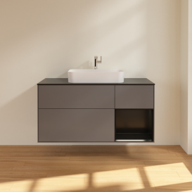 Тумба под раковину Villeroy & Boch Finion 120х50,1 см с подсветкой МДФ антрацит матовый лак/стекло черное матовое G422PDGK