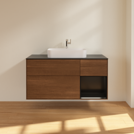 Тумба под раковину Villeroy & Boch Finion 120х50,1 см с подсветкой МДФ шпон грецкого ореха/стекло черное матовое G422PDGN