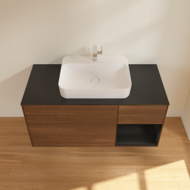 Тумба под раковину Villeroy & Boch Finion 120х50,1 см с подсветкой МДФ шпон грецкого ореха/стекло черное матовое G422PDGN