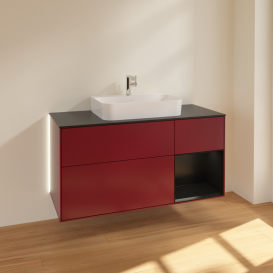 Тумба під раковину Villeroy & Boch Finion 120х50,1 см із підсвічуванням МДФ півонія матовий лак/скло чорне матове G422PDHB