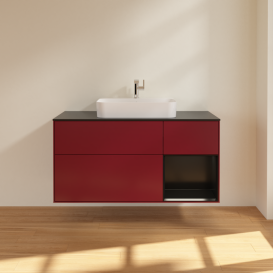 Тумба під раковину Villeroy & Boch Finion 120х50,1 см із підсвічуванням МДФ півонія матовий лак/скло чорне матове G422PDHB