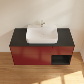 Тумба під раковину Villeroy & Boch Finion 120х50,1 см із підсвічуванням МДФ півонія матовий лак/скло чорне матове G422PDHB