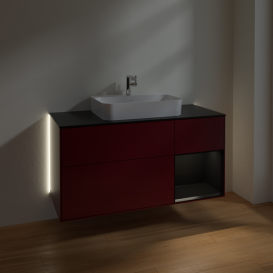 Тумба під раковину Villeroy & Boch Finion 120х50,1 см із підсвічуванням МДФ півонія матовий лак/скло чорне матове G422PDHB