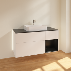 Тумба под раковину Villeroy & Boch Finion 120х50,1 см с подсветкой МДФ белый матовый лак/стекло черное матовое G422PDMT