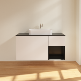 Тумба под раковину Villeroy & Boch Finion 120х50,1 см с подсветкой МДФ белый матовый лак/стекло черное матовое G422PDMT