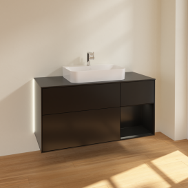 Тумба под раковину Villeroy & Boch Finion 120х50,1 см с подсветкой МДФ черный матовый лак/стекло черное матовое G422PDPD