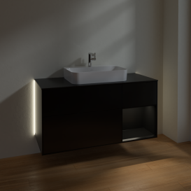 Тумба под раковину Villeroy & Boch Finion 120х50,1 см с подсветкой МДФ черный матовый лак/стекло черное матовое G422PDPD
