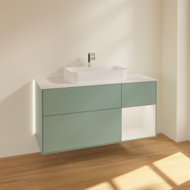 Тумба под раковину Villeroy & Boch Finion 120х50,1 см с подсветкой МДФ оливковый матовый лак/стекло белое матовое G421GFGM