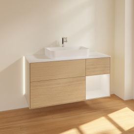Тумба под раковину Villeroy & Boch Finion 120х50,1 см с подсветкой МДФ шпон дуба/стекло белое матовое G421GFPC