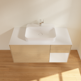 Тумба под раковину Villeroy & Boch Finion 120х50,1 см с подсветкой МДФ шпон дуба/стекло белое матовое G421GFPC