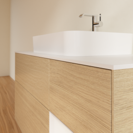 Тумба под раковину Villeroy & Boch Finion 120х50,1 см с подсветкой МДФ шпон дуба/стекло белое матовое G421GFPC